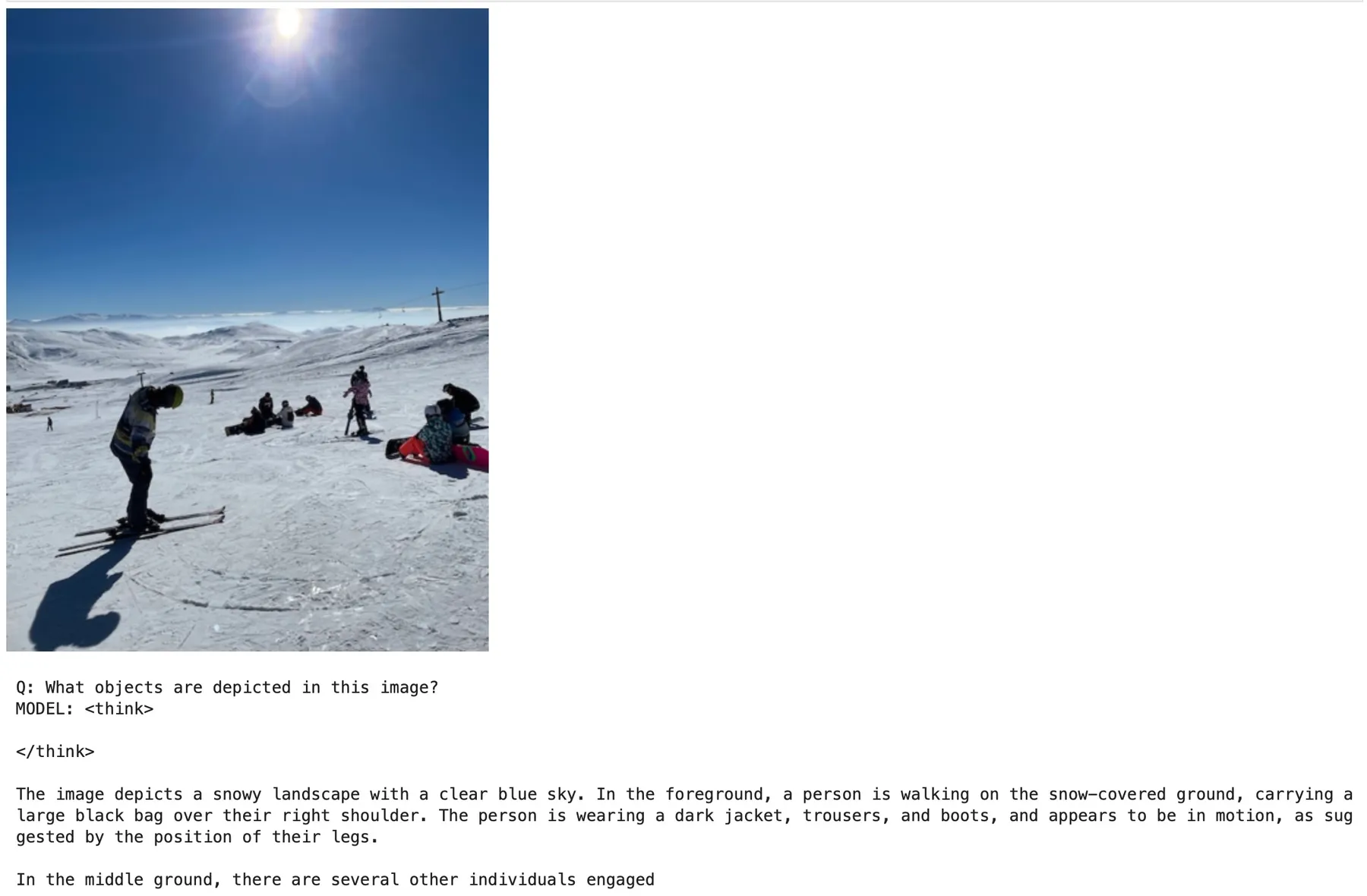 The model's response to a photo of people on a ski slope